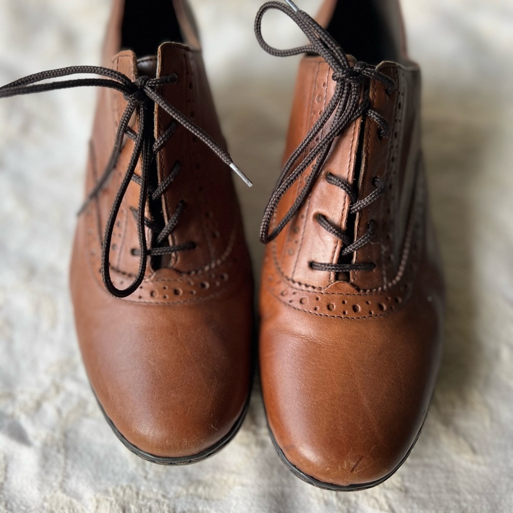 RIEKER Leather Brown Lace Up Comfort Oxford Loafer CottageCore Vintage Size 40 - Picture 3 of 8